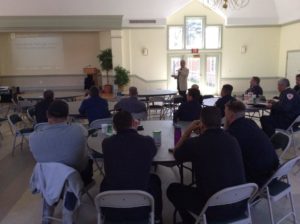 Firefighters listen to Jim Duffy's portion of the training.