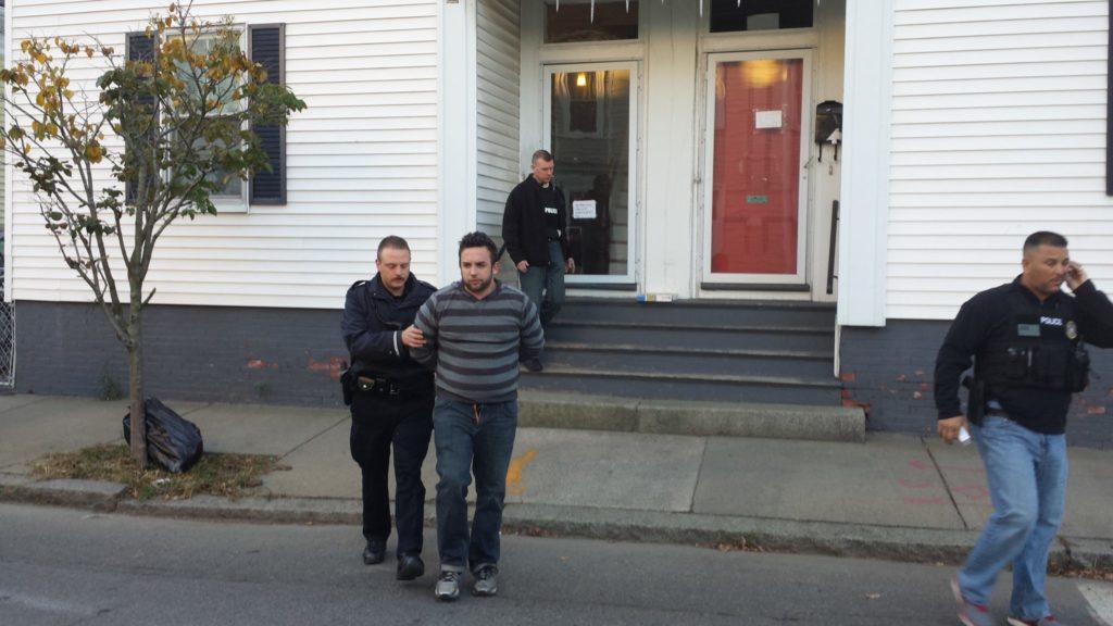 Bedford Police, with the assistance of the FBI Bank Robbery Task Force, Massachusetts State Police, and Salem Police, arrested PATRICK GEFRICH, AGE 35, OF SALEM this morning in connection with the Brookline Bank robbery in Bedford last month. (Bedford Police Courtesy Photo)