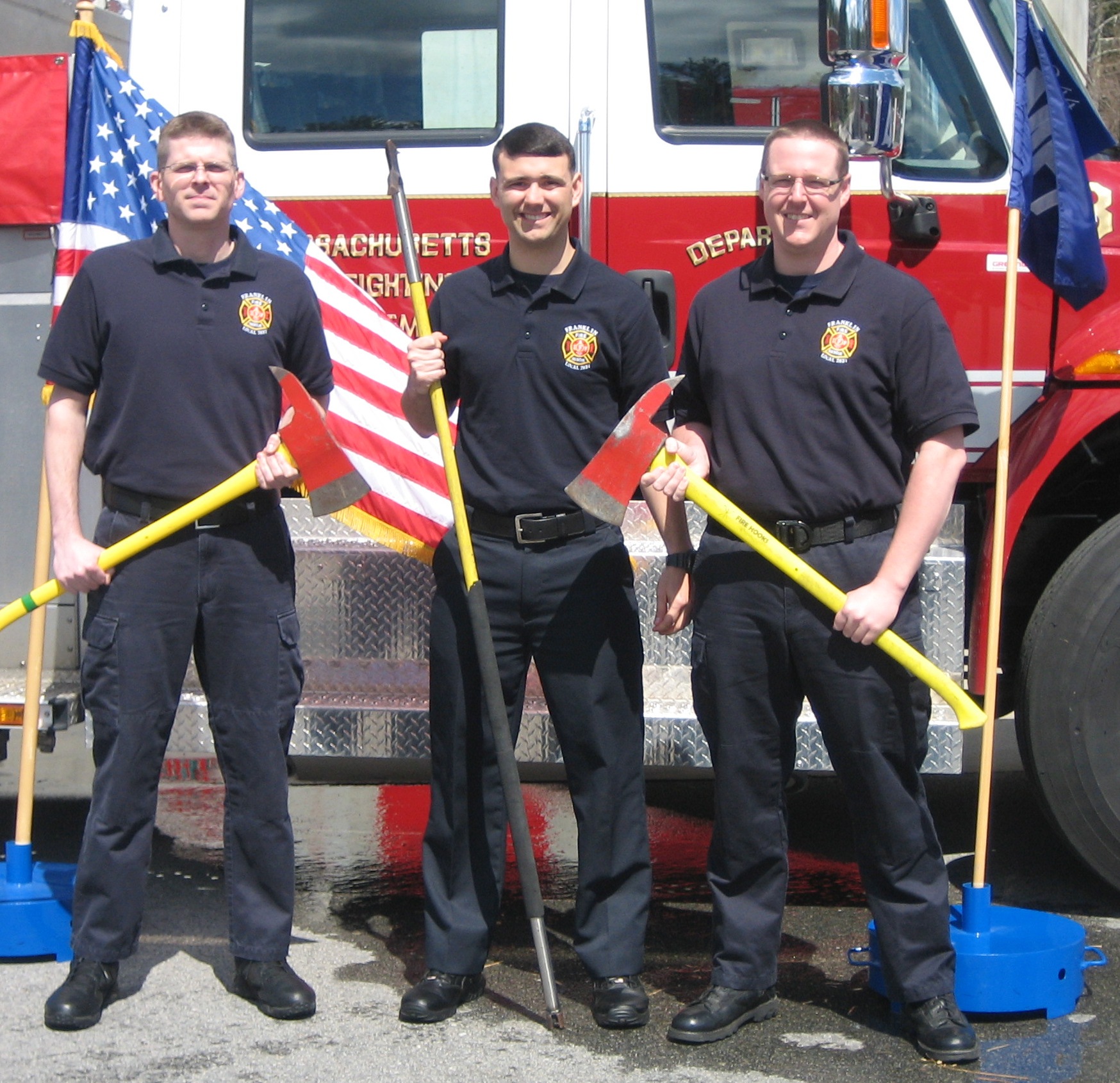 Left to right: Franklin firefighters Nicholas Garland, Christian Mills and Keith Schnabel all graduated from the Massachusetts Firefighting Academy this afternoon. (Photo Courtesy of the Franklin Fire Department)