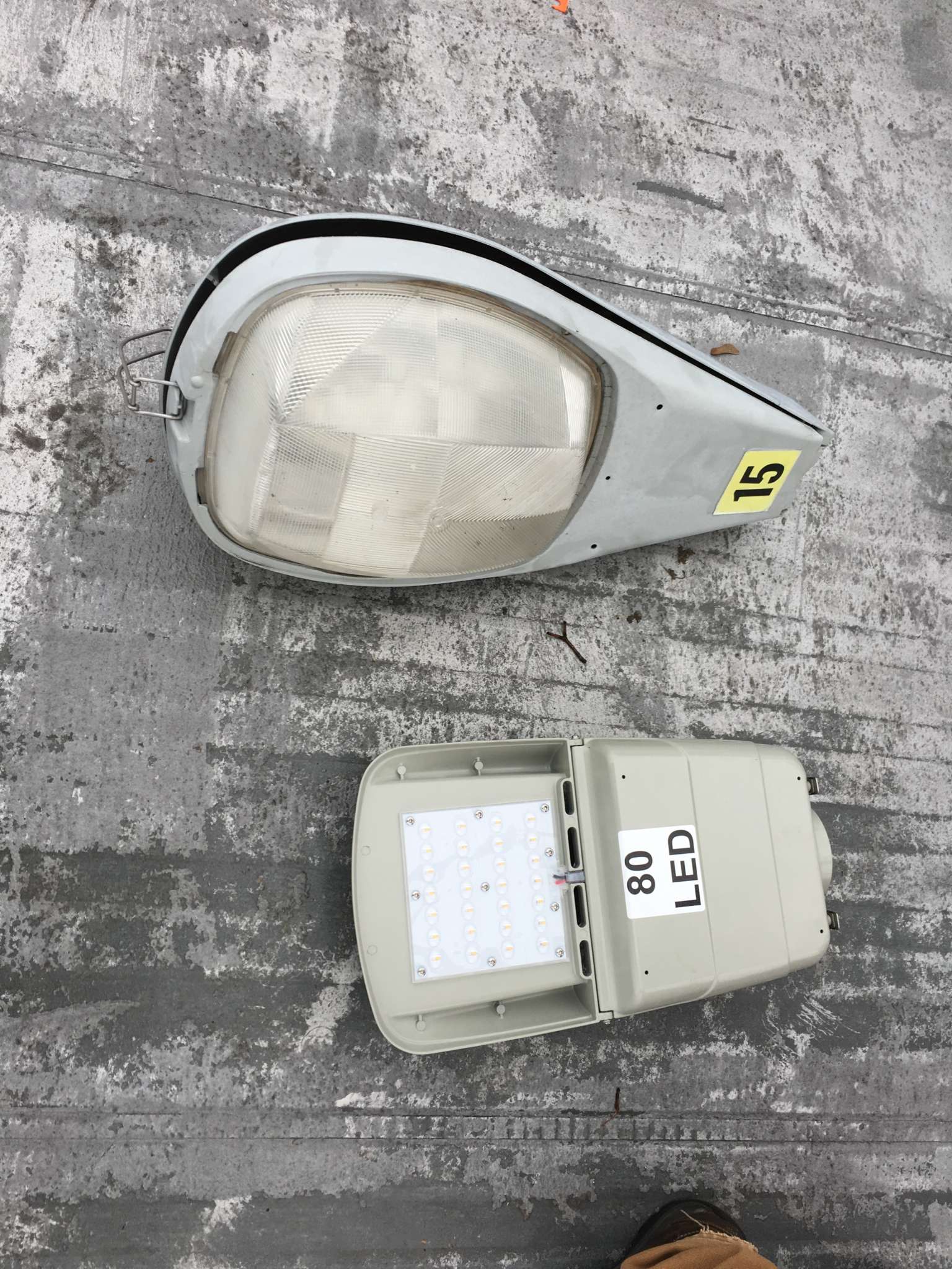 Once completed, the LED lights (bottom) will save the City of Rochester $95,000 per year in energy costs. The LEDs last longer than traditional bulbs (top) and therefore cost less to maintain over the long run as well.
