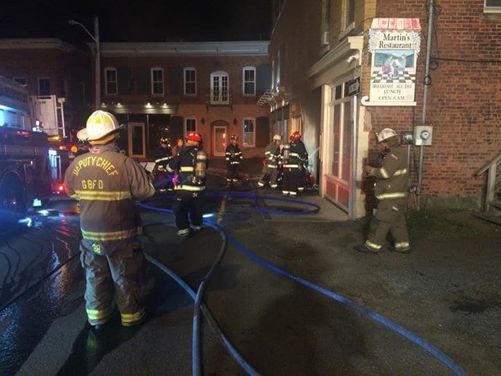 Great Barrington firefighters clean up the aftermath of last night's fire at Martin's Restaurant (Courtesy Photo).