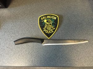 The large knife wielded by the subject. (Arlington Police Photo/Courtesy)