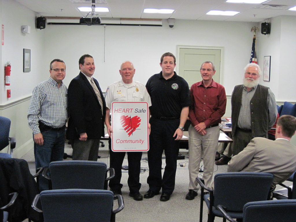 Pictured left to right: Selectman David Surface, OEMS Region III Director Mike Kass, Chief Al Beardsley, FF Nick Valentini, Select Chair Stuart Egenberg, and Selectman Gary Fowler. (Courtesy of Georgetown Fire Department)