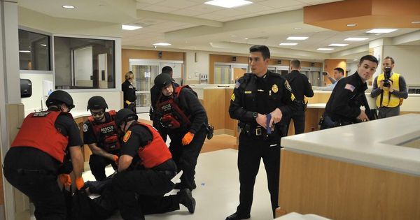 Burlington Police and Fire conduct active shooter training at Lahey Hospital and Medical Center. (Courtesy Photo)