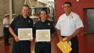 Left-to-right: Patrick Stewart, John Perry, and Chief Grunes