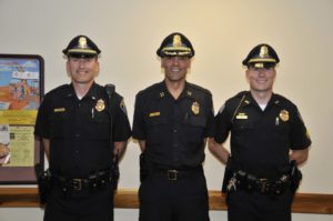 McDade (Left), Chief Kent, and Leary at Monday's promotional ceremony. (Burlington Police Photo)
