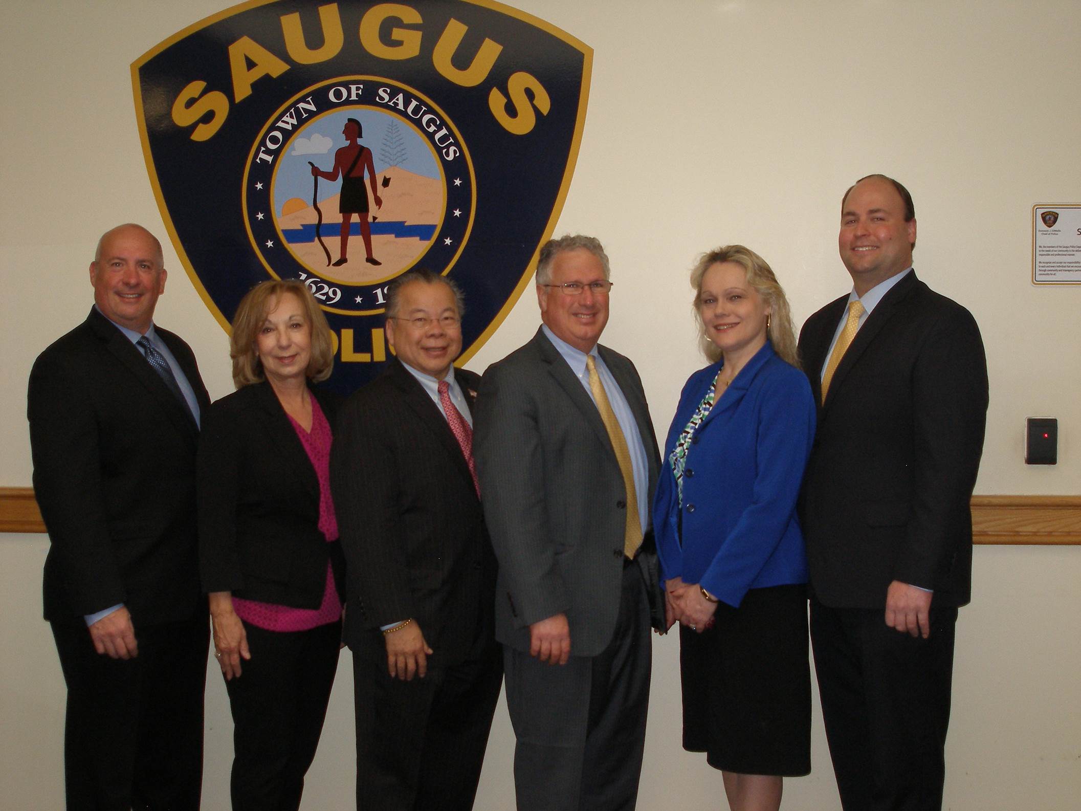 Pictured above, left-to-right: Chief DiMella Representative Roselee Vincent, Representative Donald Wong, Senator Thomas McGee, Board of Selectman Chairperson Debra Panetta and Town Manager Scott Crabtree