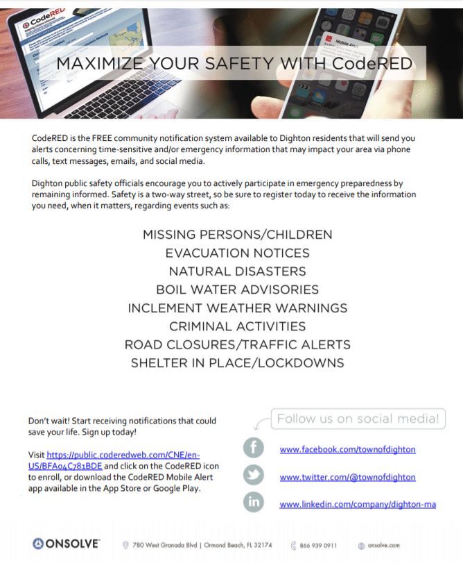 Dighton Police Department Encourages Residents to Enroll in CodeRED ...