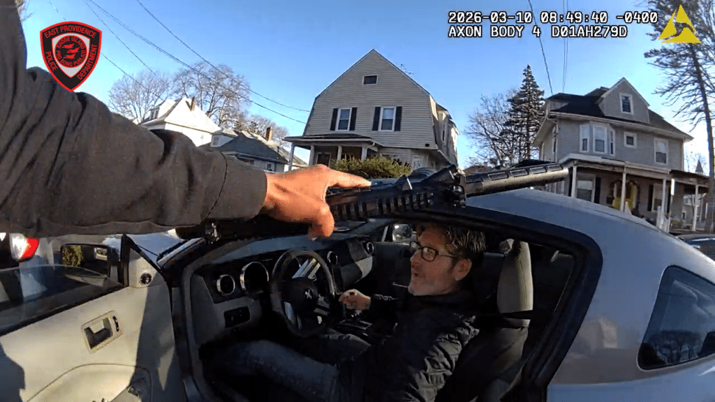 East Providence Police acted quickly to disarm a man in possession of a weapon that was later determined to be a realistic-looking air rifle. When the man reached for it, police made a split-second decision not to fire and safely resolved the situation. (Photo Courtesy East Providence Police Department)